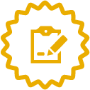 Yellow icon of a clipboard.